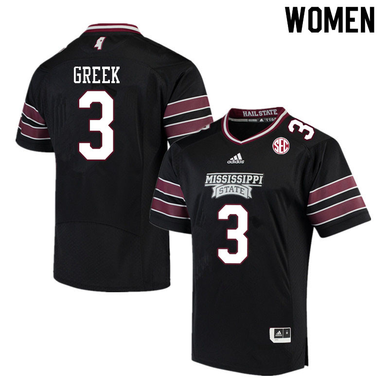 Women #3 Daniel Greek Mississippi State Bulldogs College Football Jerseys Sale-Black